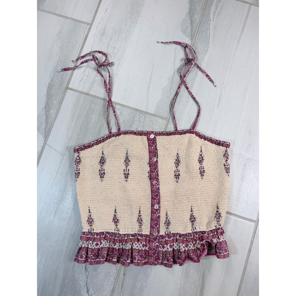 Love the Label Womens Smocked Halter Top Pink Cream Floral Block Print Size L